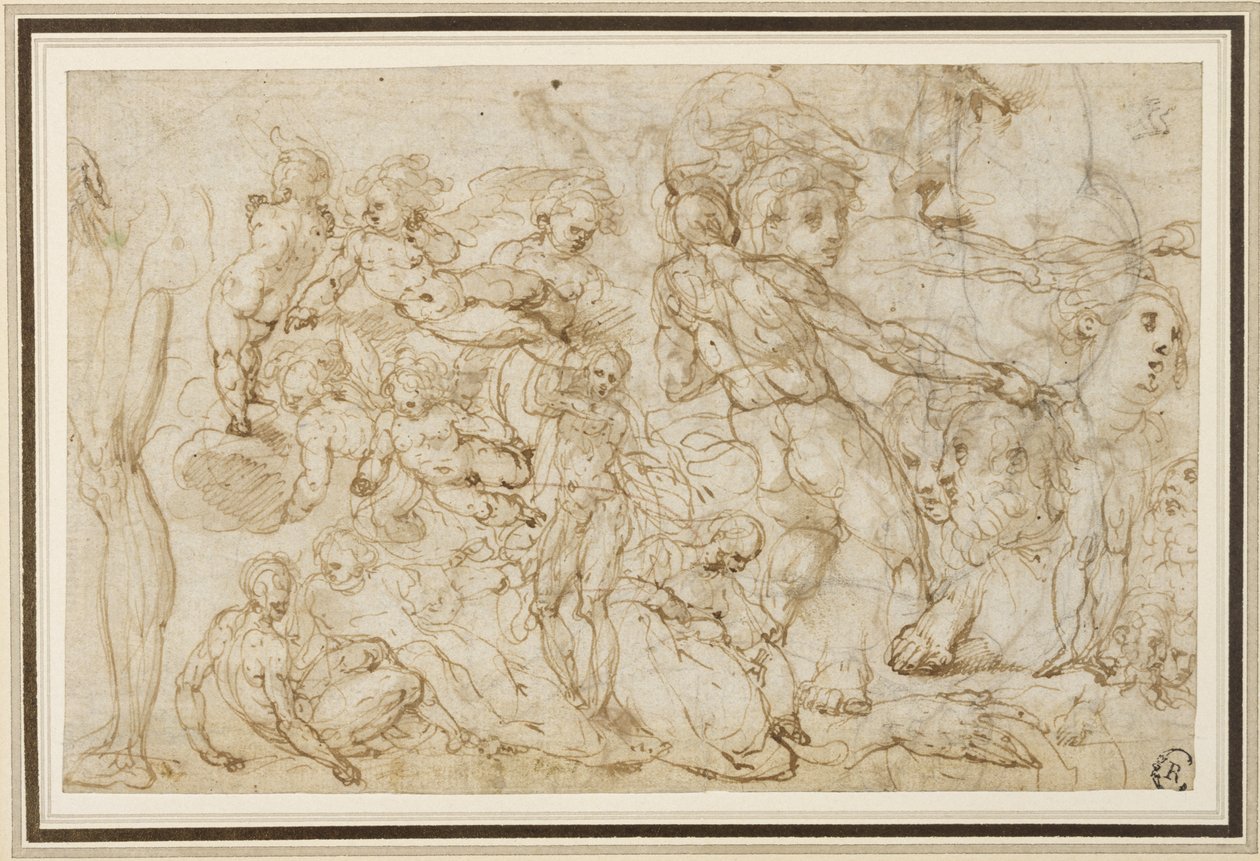 Hoja de estudios de figuras, c. 1600 de Cesare Pollini