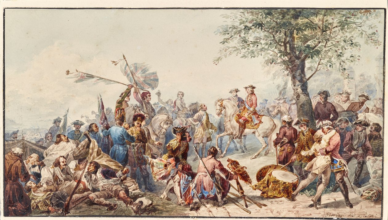 Comandante y soldados ingleses en la colina de Cesare Provaggi