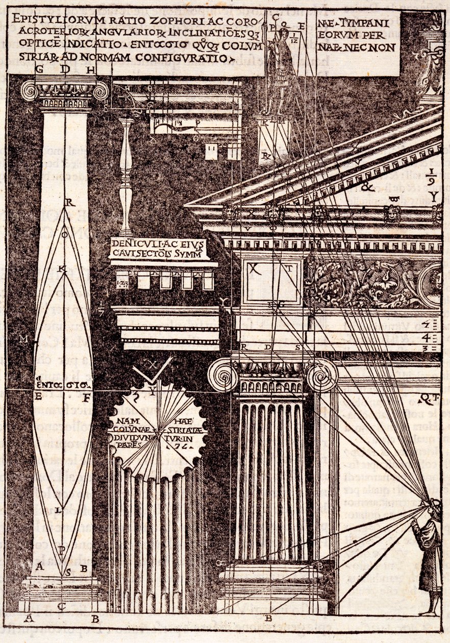 Ejemplos de proporciones clásicas, de Di Lucio Vitruvio Pollione de architectura a libri dece, por Gotardo de Ponte Como, 1521 de Cesare di Lorenzo Cesariano