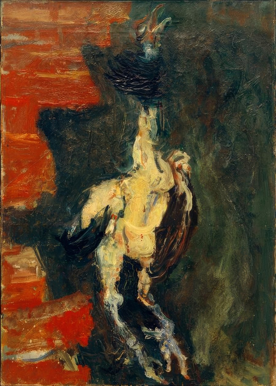 Gallina colgando frente a una pared de ladrillos de Chaim Soutine