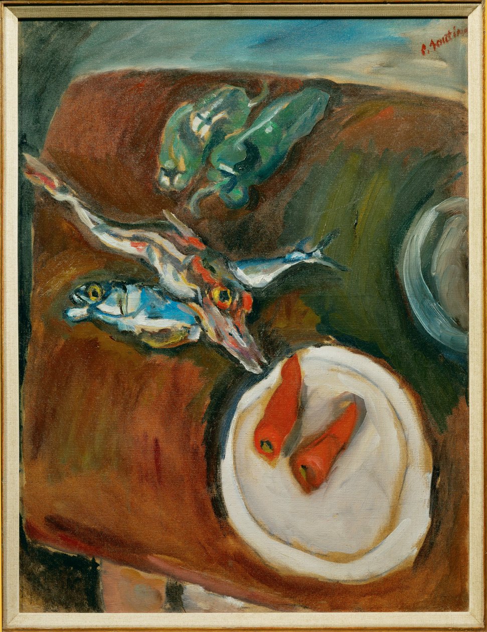 Naturaleza muerta con pescado, pimientos y zanahorias, c.1918 (pintura sobre lienzo) de Chaim Soutine