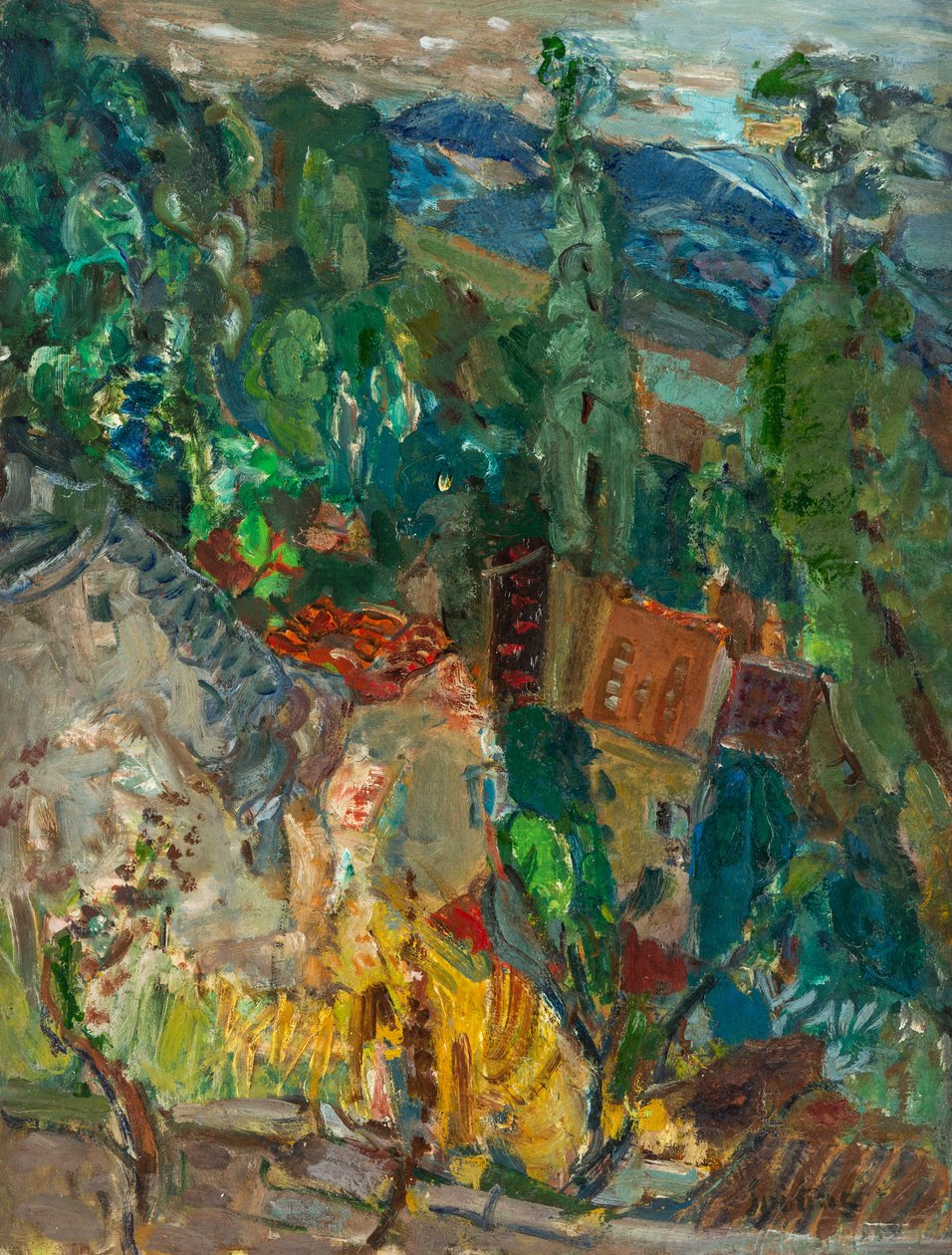 Paisaje urbano con cipreses, sur de Francia, 1920s-1930s de Chaim Soutine