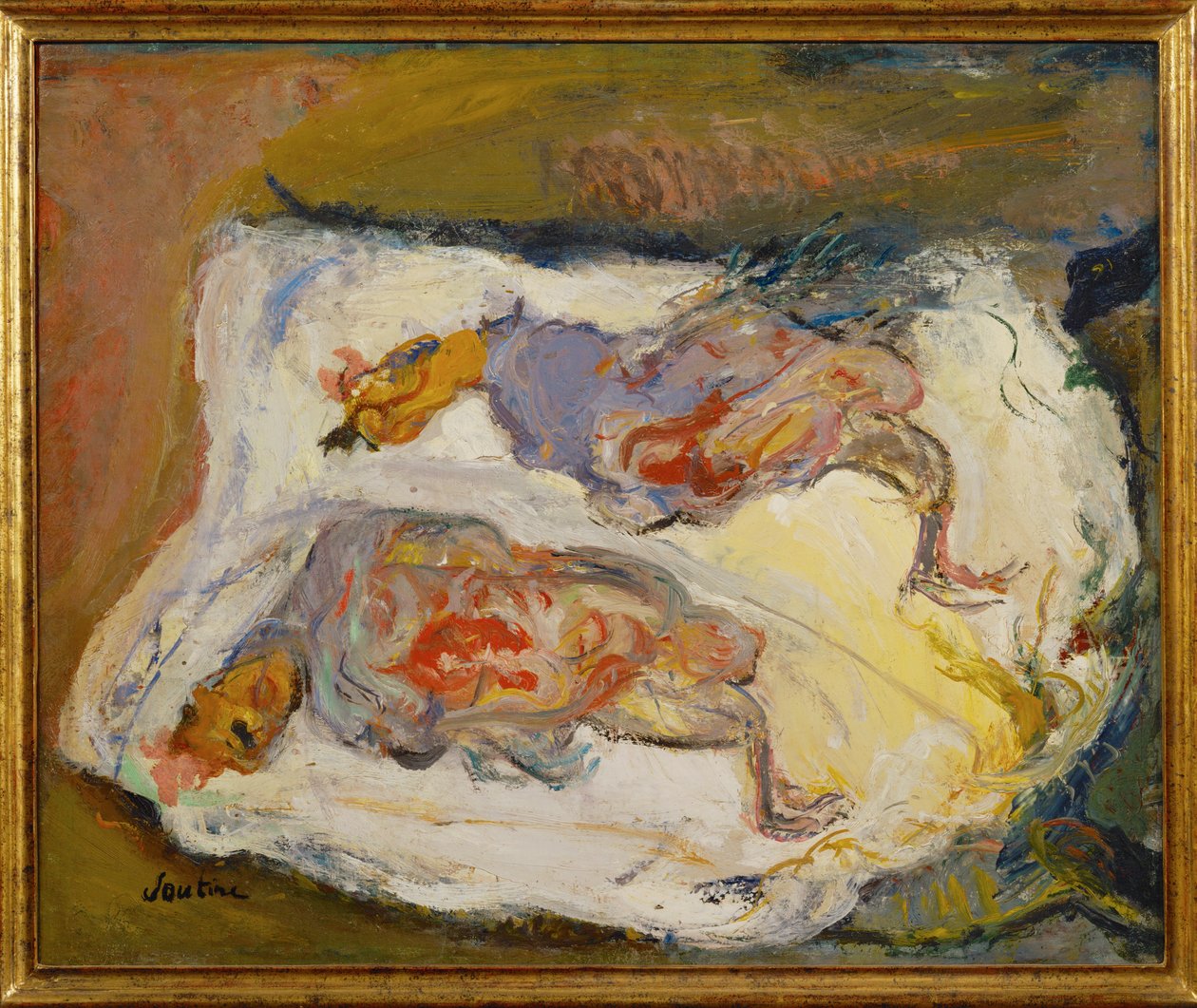 Dos gallinas sobre un paño blanco, c.1924-25 (pintura sobre lienzo) de Chaim Soutine
