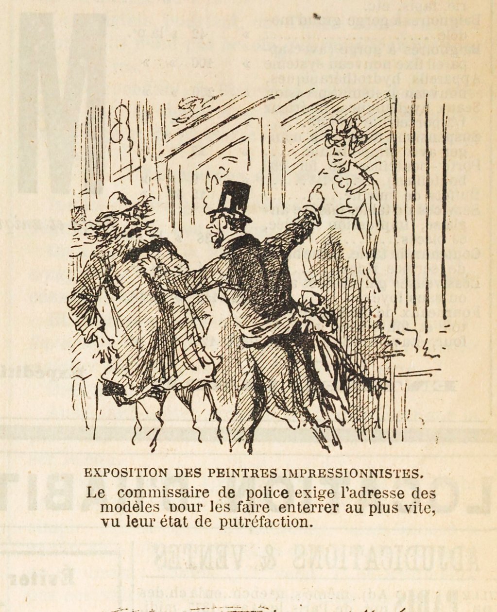 El comisario de policía exige la dirección de los modelos para enterrarlos..., 1877 de Cham