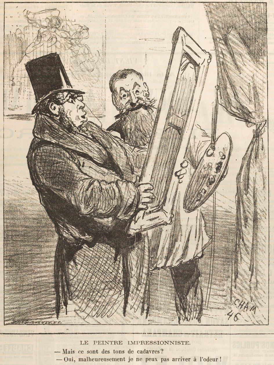 El pintor impresionista: Pero son tonos de cadáver ..., 1877 de Cham