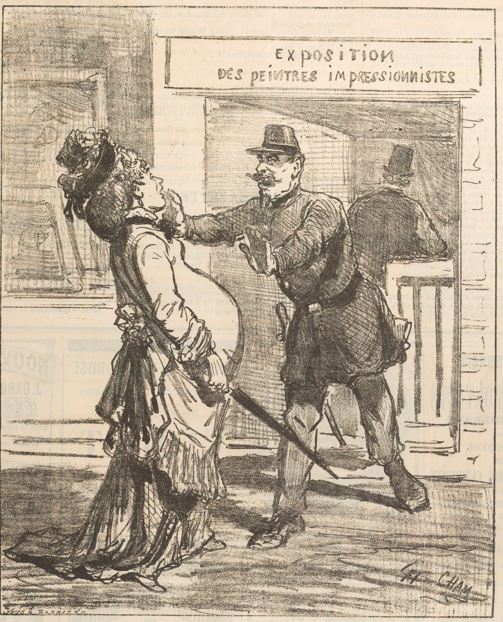 Madame, no es aconsejable entrar!. Le Charivari, 16 de abril de 1877 de Cham