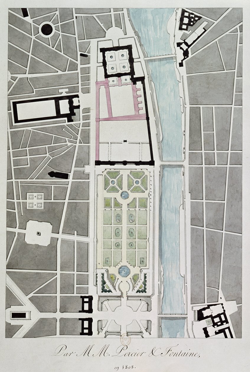 Diseño para unir las Tullerías con el Louvre, 1808 de Charles Percier