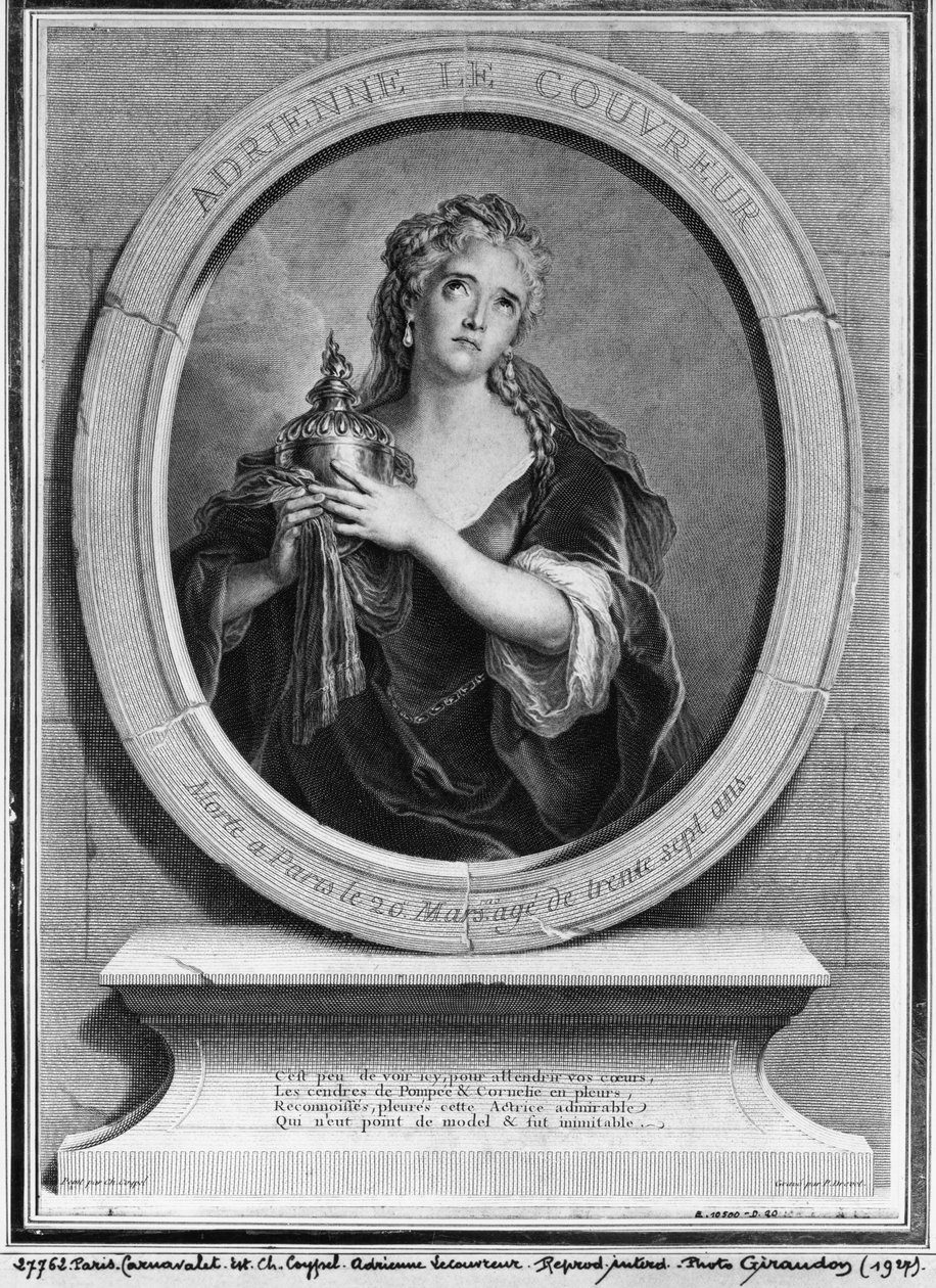 Adrienne Lecouvreur (1692-1730) grabado por Pierre Drevet de Charles Antoine Coypel