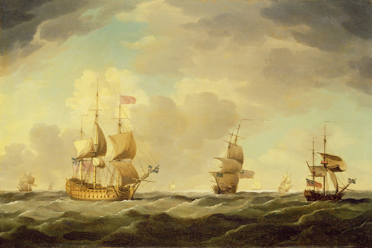 Un Buque Insignia Inglés a Vela en una Brisa Moderada, c.1750 de Charles Brooking