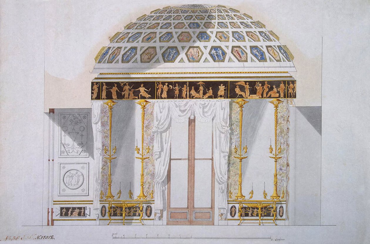 Diseño para el Gabinete de Jaspe en el Pabellón de Ágata en Tsarskoye Selo, c.1780 de Charles Cameron