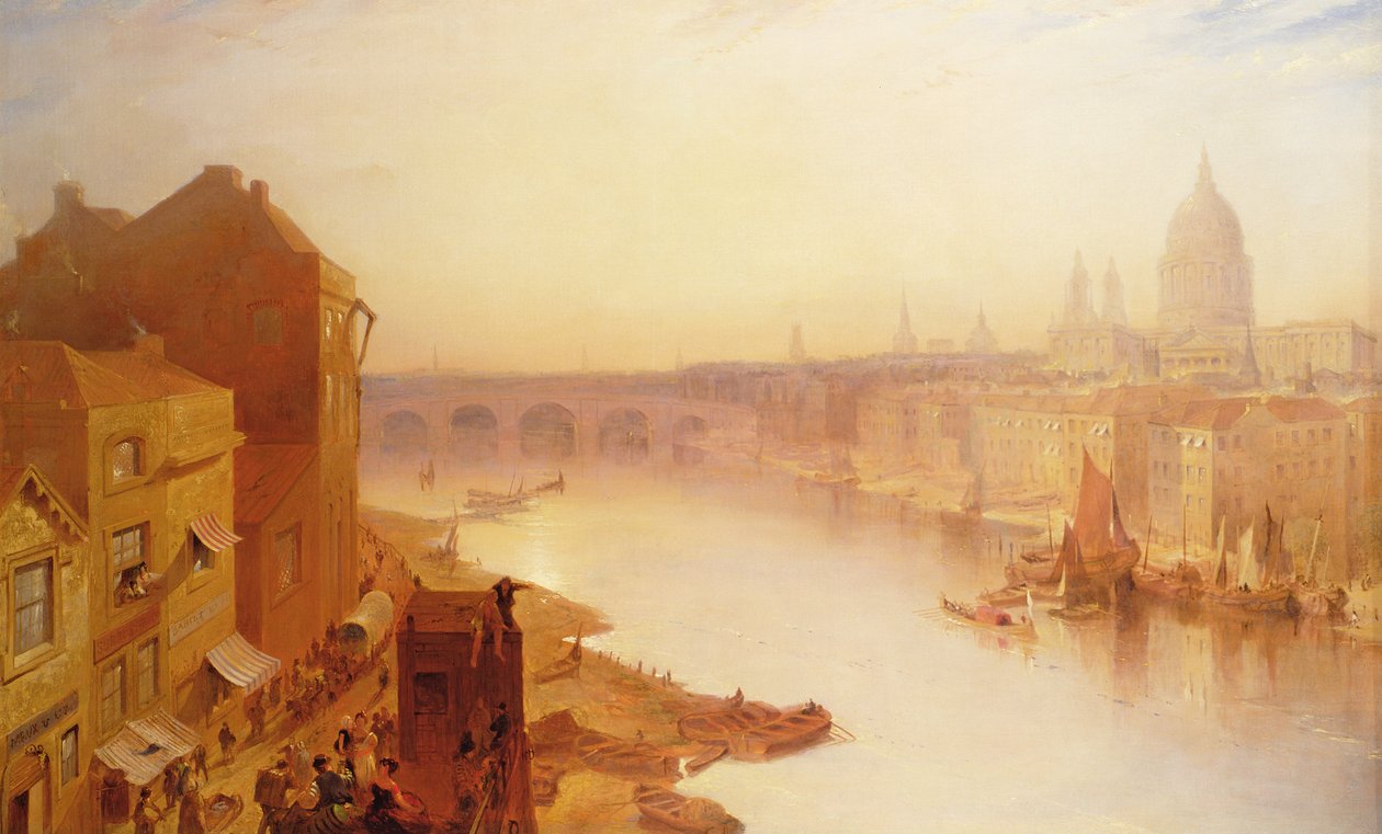 Catedral de San Pablo: Desde el Puente de Southwark, siglo XIX de Charles Claude Pyne
