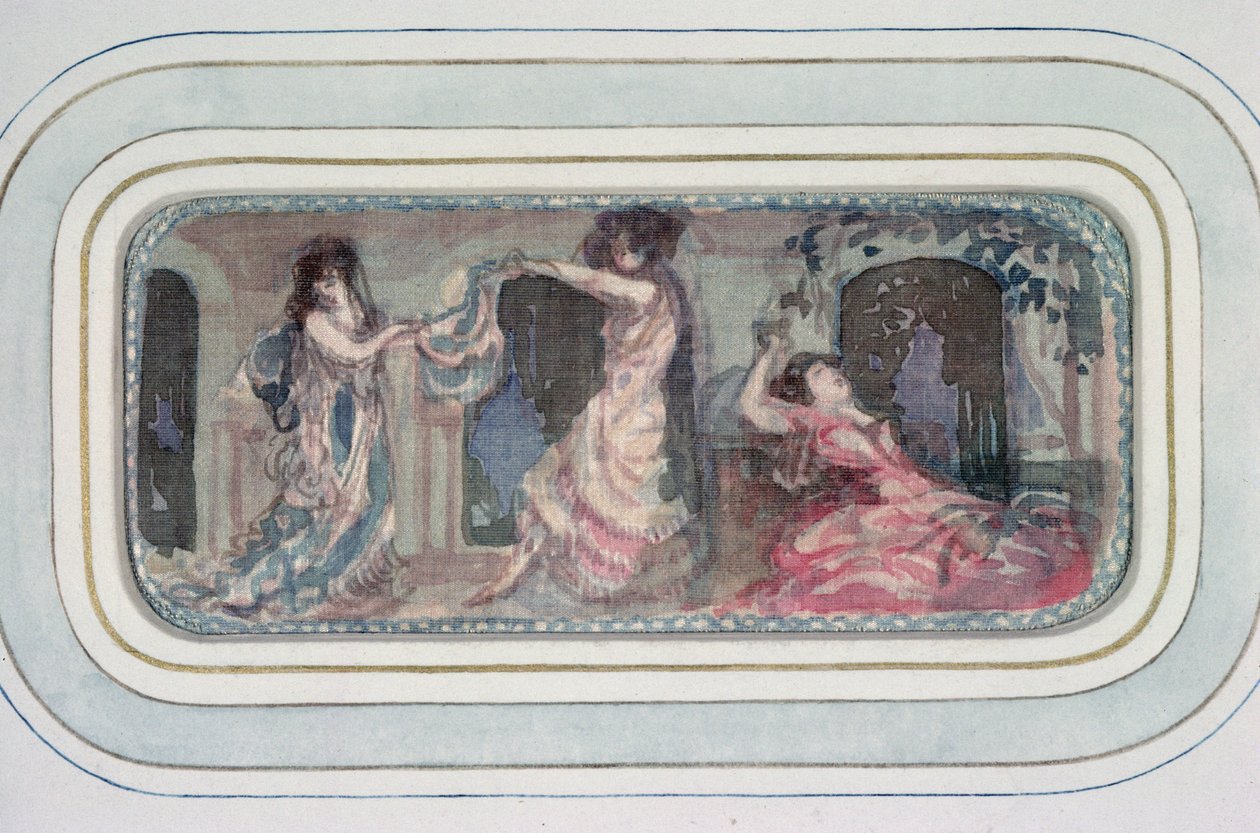 Dos figuras femeninas bailando en una habitación, otra reclinada de Charles Edward Conder