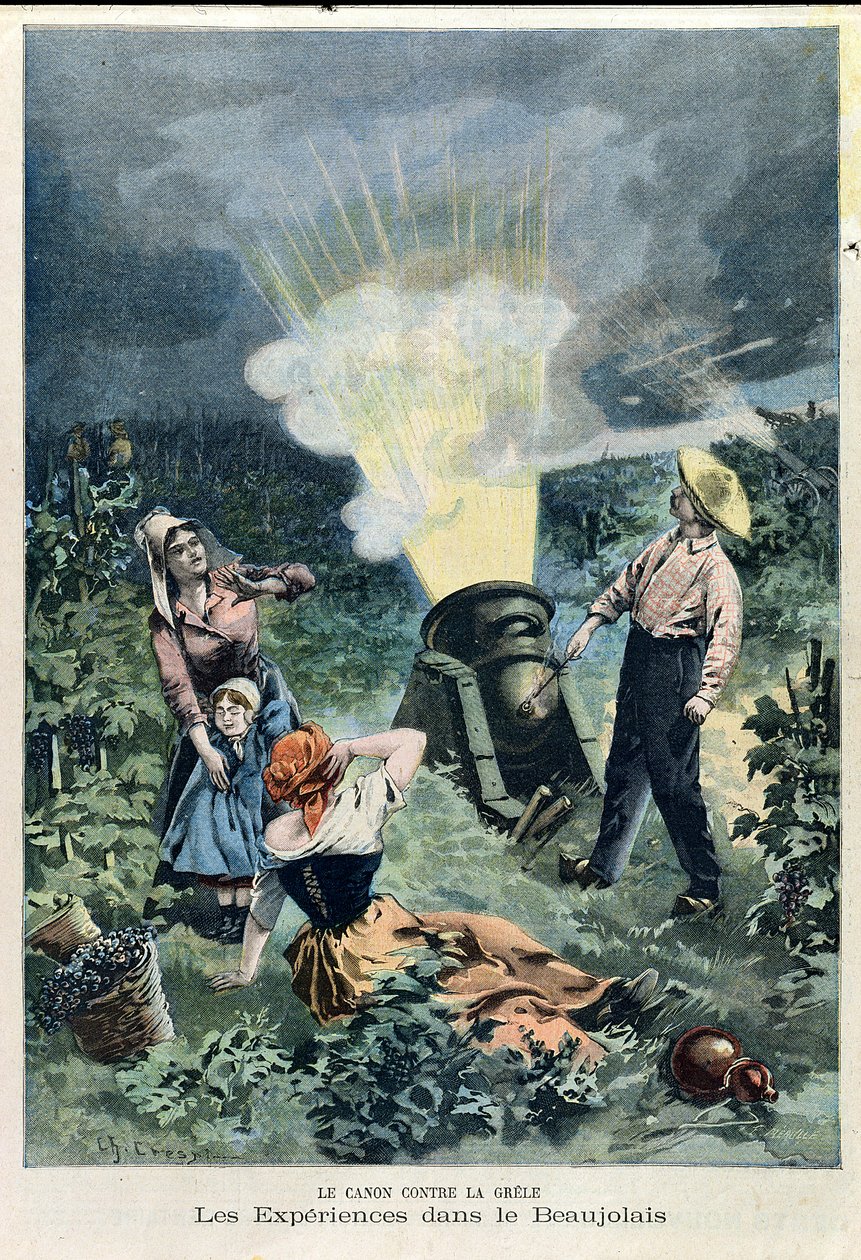Experimentando con un cañón para evitar que el granizo dañe las vides, de Le Petit Journal, 23 de febrero de 1900 de Charles Crespin