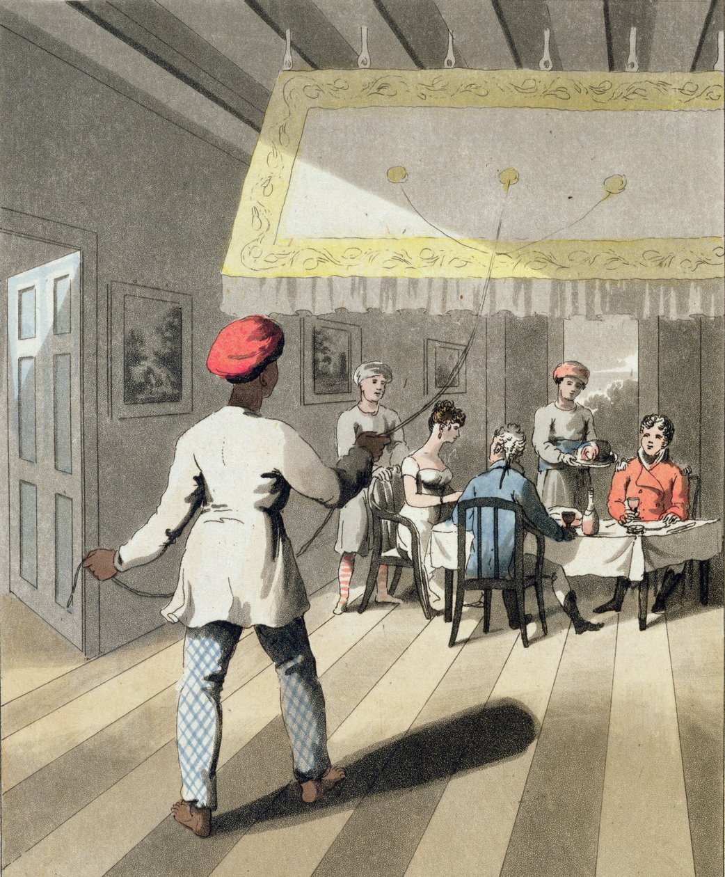 Los Kedmutgars de un caballero, o sirvientes de mesa, trayendo la cena, lámina 8 de 