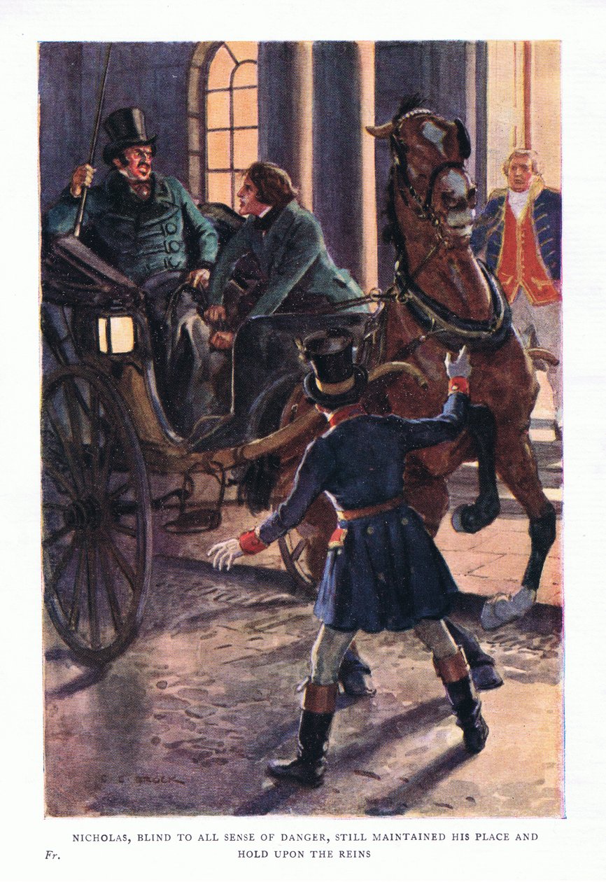 Nicolás, ciego a todo sentido del peligro, aún mantenía su lugar y sujeta las riendas de Charles Edmund Brock