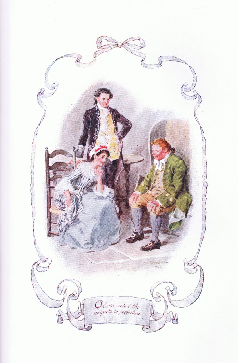 Olivia actuó la coqueta a la perfección, de The Vicar of Wakefield publicado por J M Dent & Son Ltd, 1920s de Charles Edmund Brock