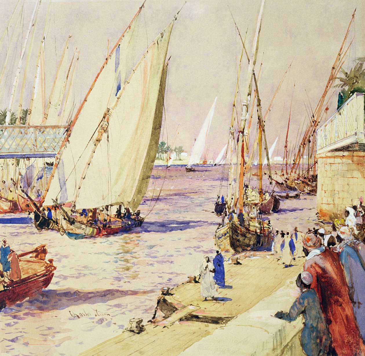 Feluccas en la Ruta Comercial, 1910 de Charles Edward Dixon