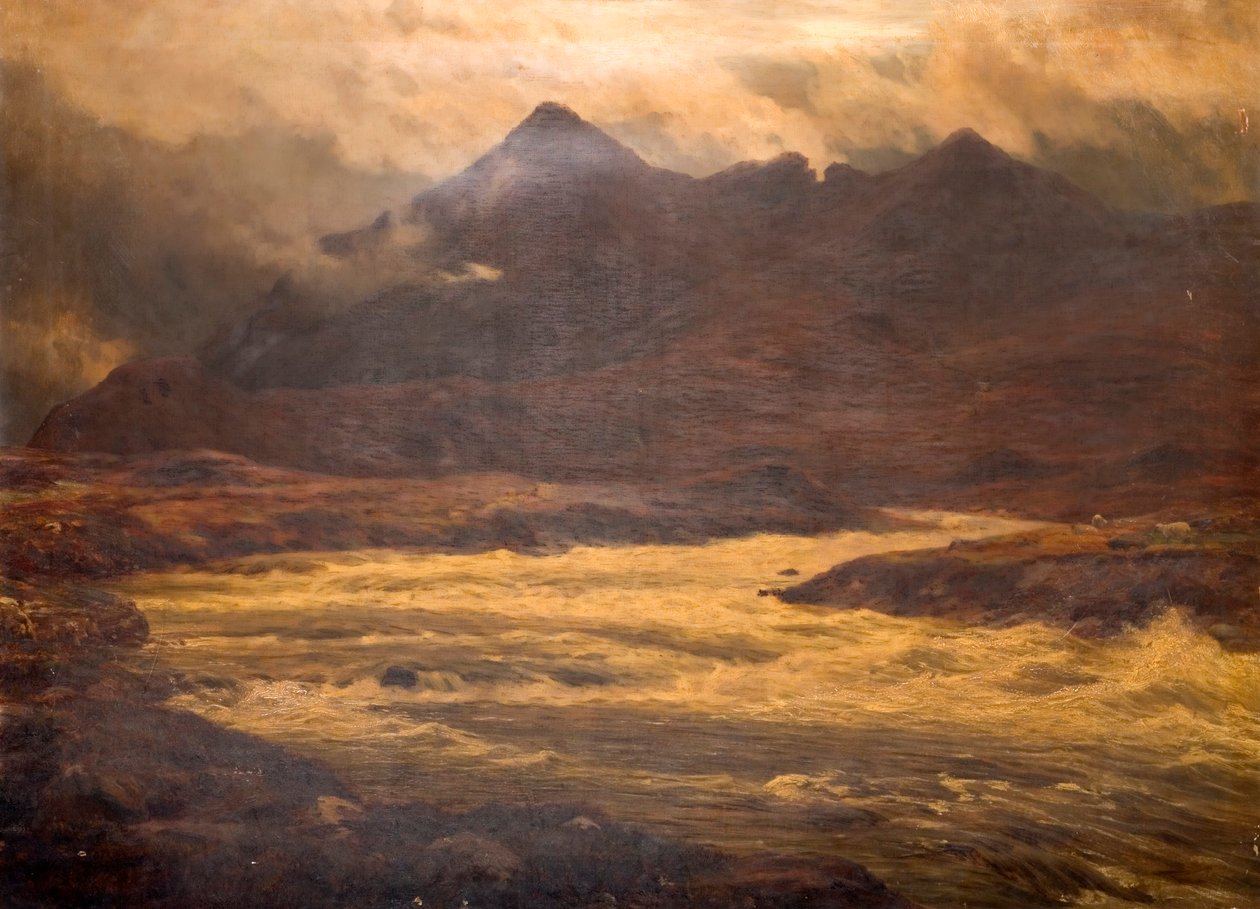 Montaña y río, Snir-Na Gillan, Skye, 1876 de Charles Edward Johnson