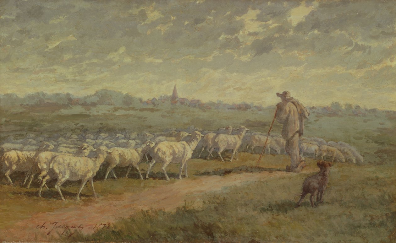 Paisaje con un Rebaño de Ovejas, 1872 de Charles Emile Jacque