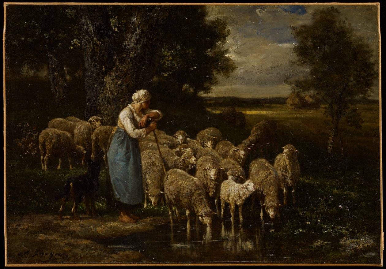 Pastora y ovejas, Fontainebleau de Charles Emile Jacque
