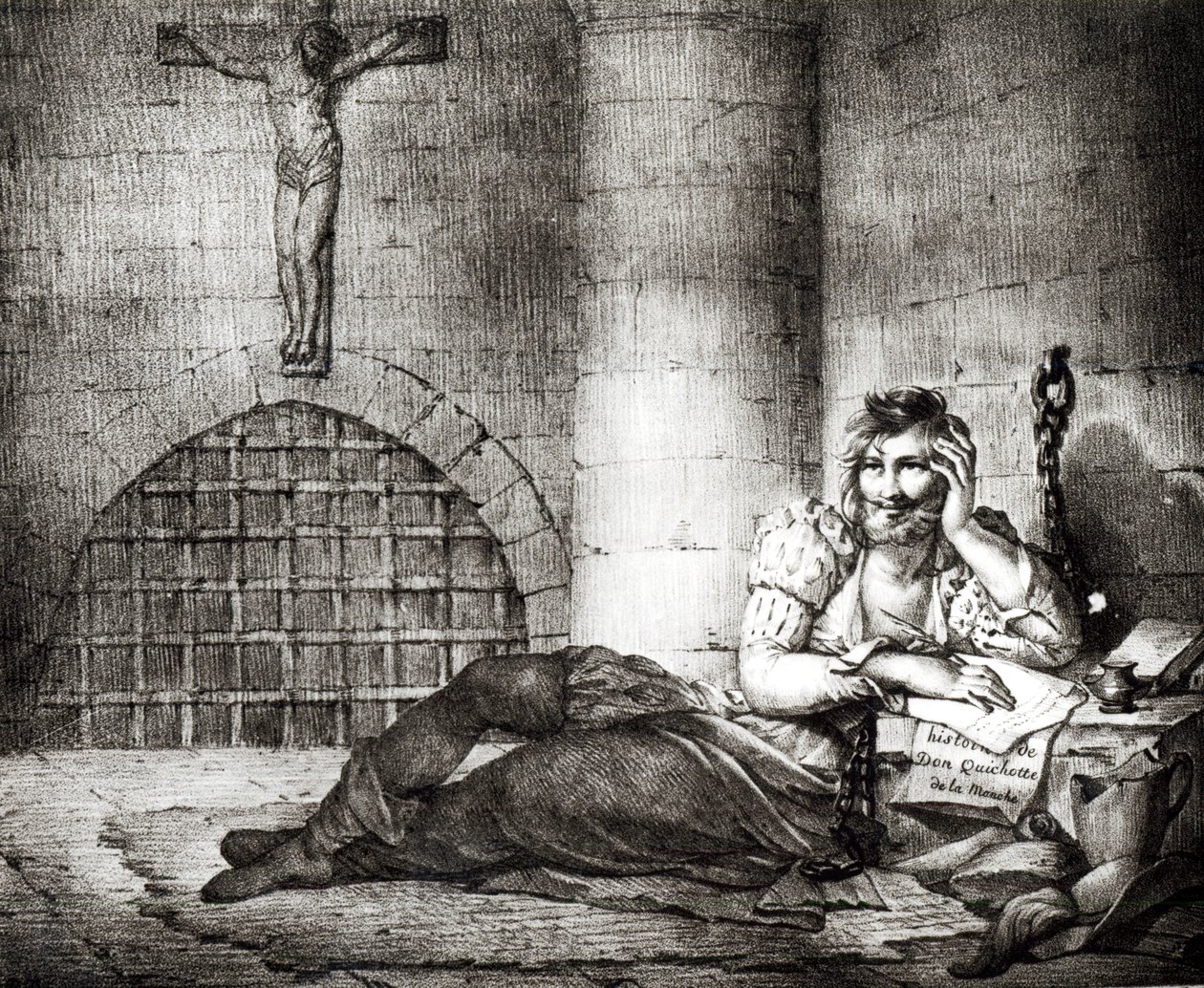 Miguel de Cervantes Saavedra (1547-1616) escribiendo 