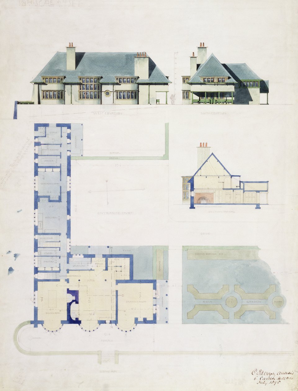 Diseño propuesto para Broad Leys, Windermere, para Arthur Currer Briggs Esq., 1898 de Charles Francis Annesley Voysey