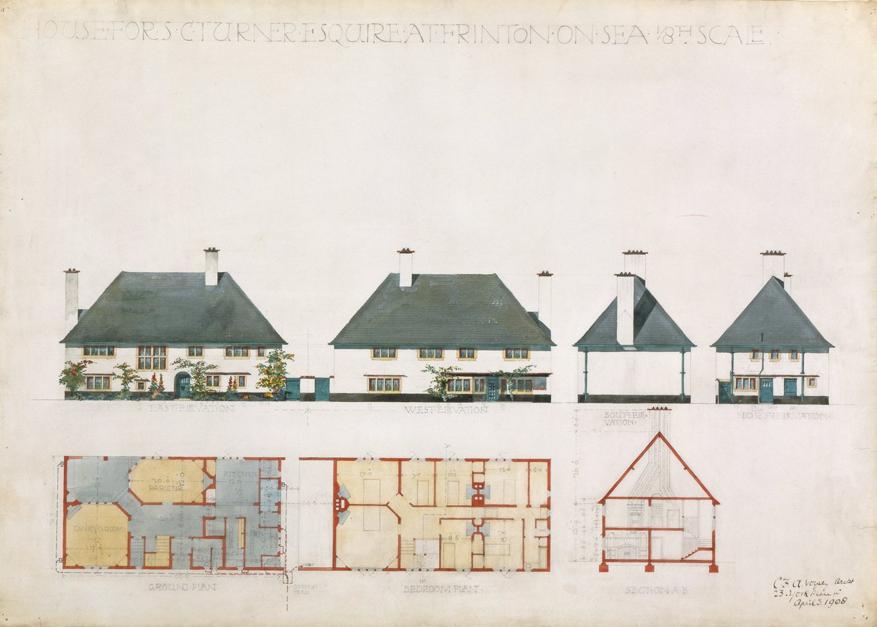 Casa propuesta para C. Turner Esq. en Frinton on Sea, 1908 de Charles Francis Annesley Voysey