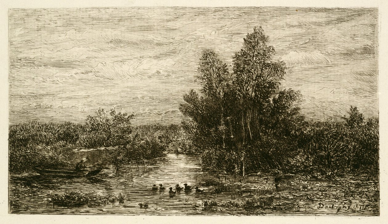 Pescador en el río con patos, 1878 de Charles Francois Daubigny