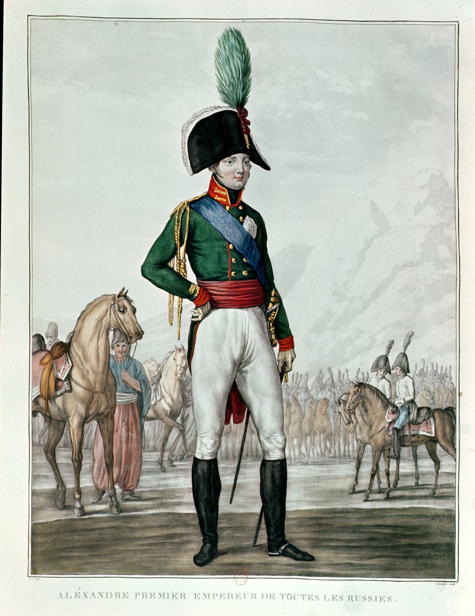 Retrato de Alejandro I Pavlovich (1777-1825) con su Ejército de Charles Francois Gabriel Levachez