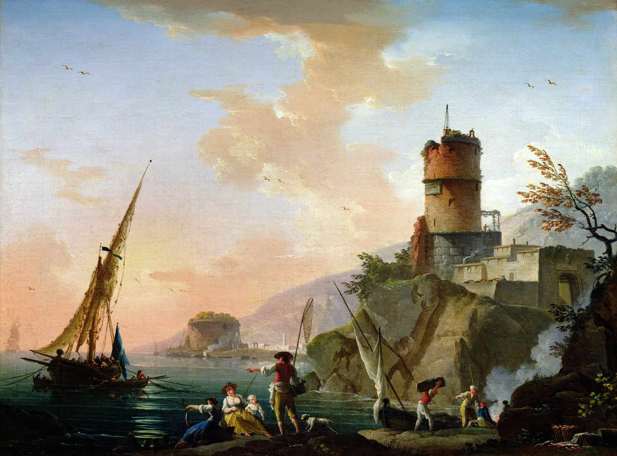 Vista de un puerto mediterráneo de Charles Francois Lacroix de Marseille