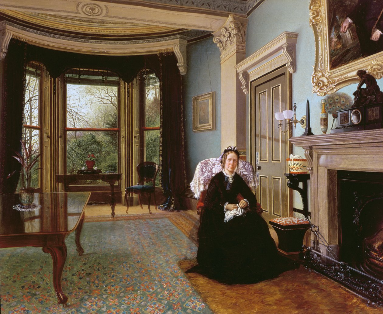 Interior victoriano con dama sentada de Charles Frederick Lowcock