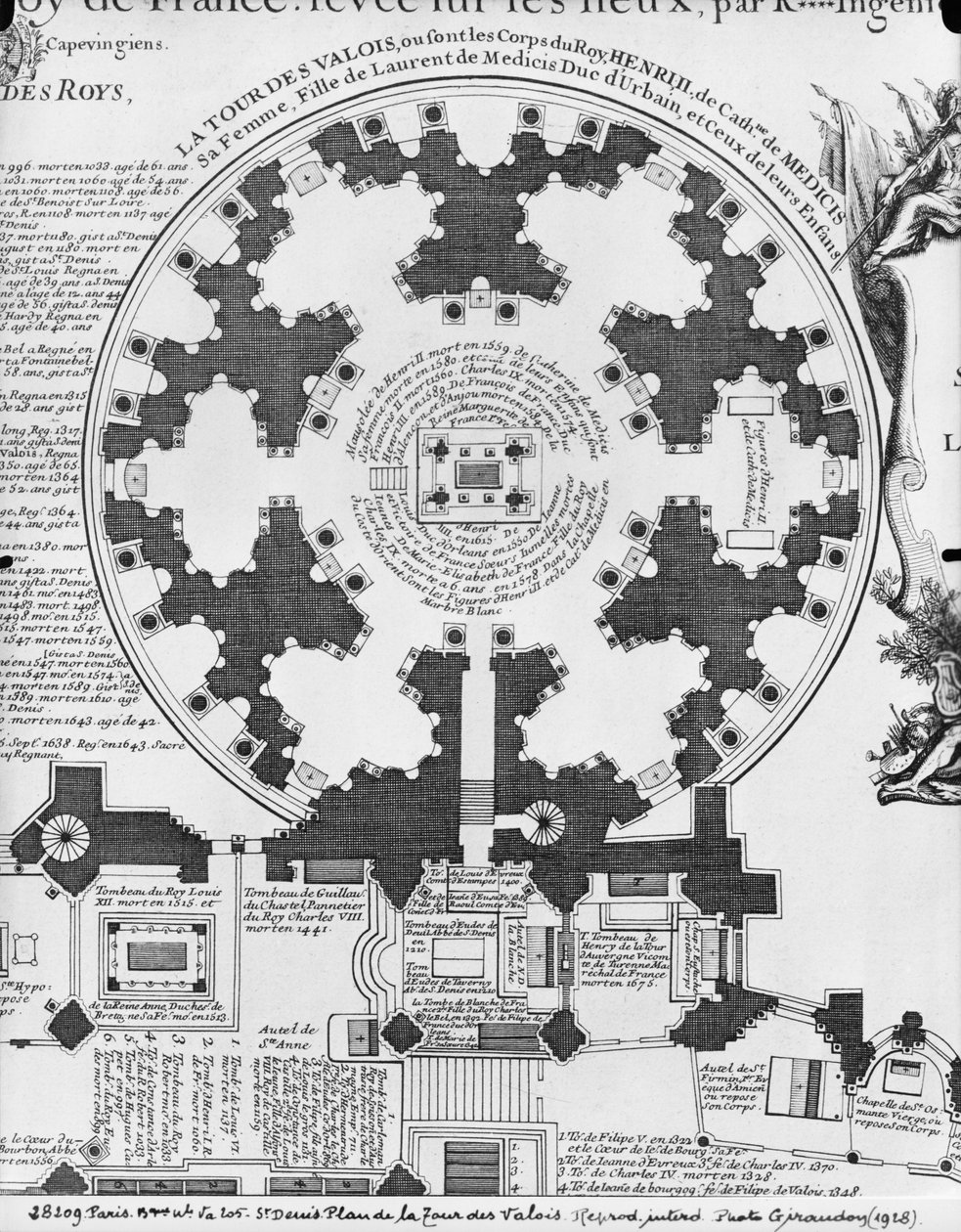 Basílica de Saint-Denis, plano de la Torre Valois, 1705 de Charles Inselin