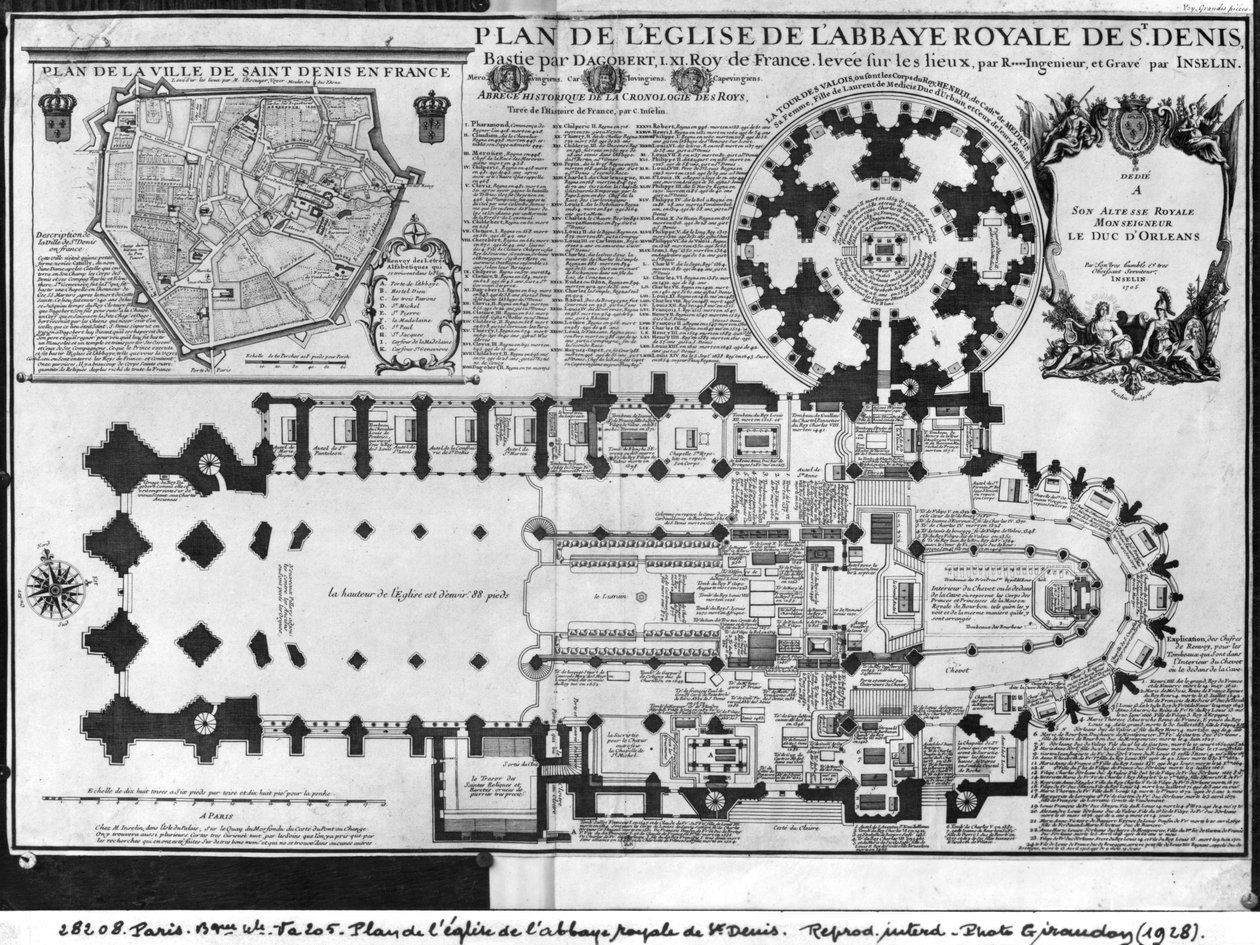Plano de la Iglesia de la Abadía Real de St. Denis con la Torre Valois, 1705 de Charles Inselin