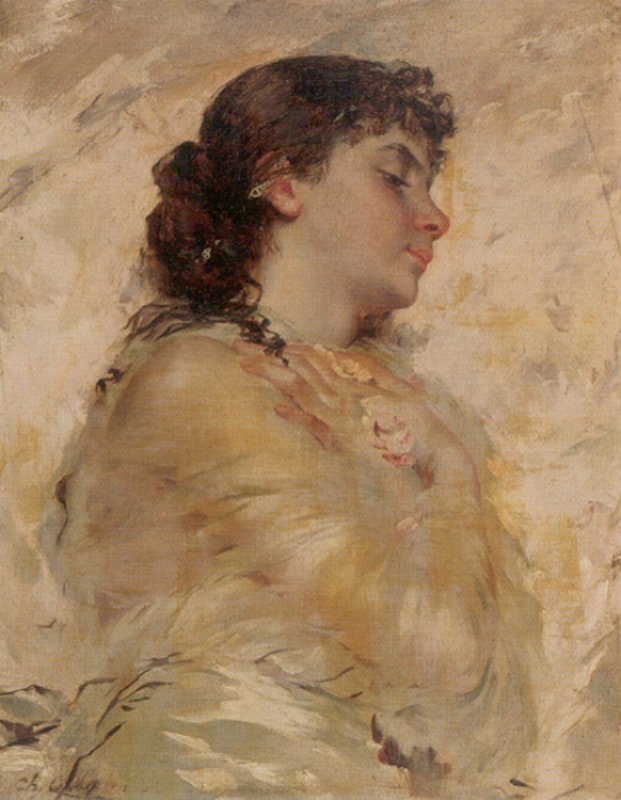 Retrato de una joven de perfil de Charles Joshua Chaplin
