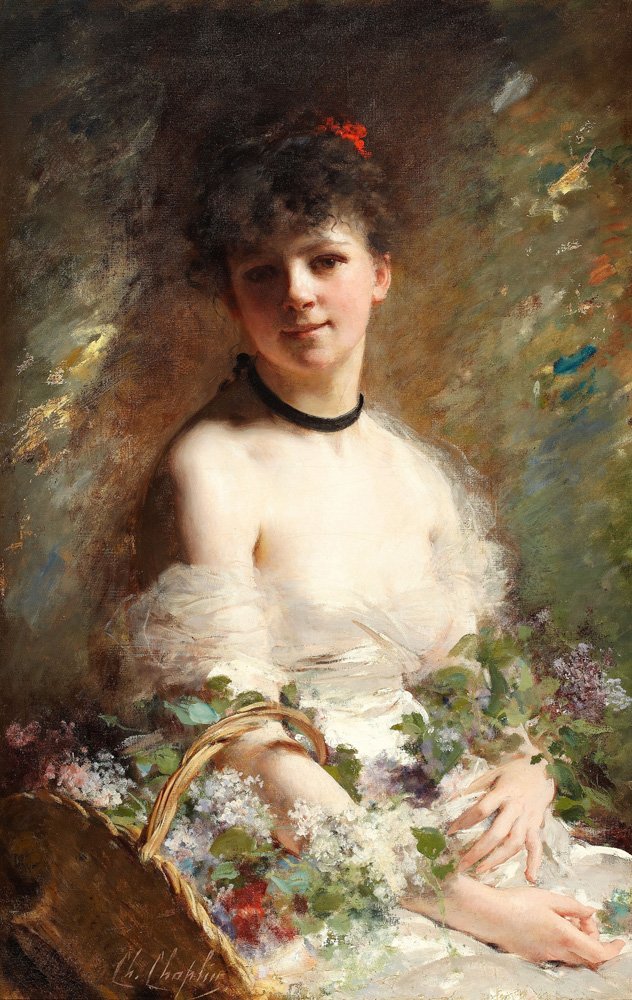 Joven con cesta de flores de Charles Joshua Chaplin