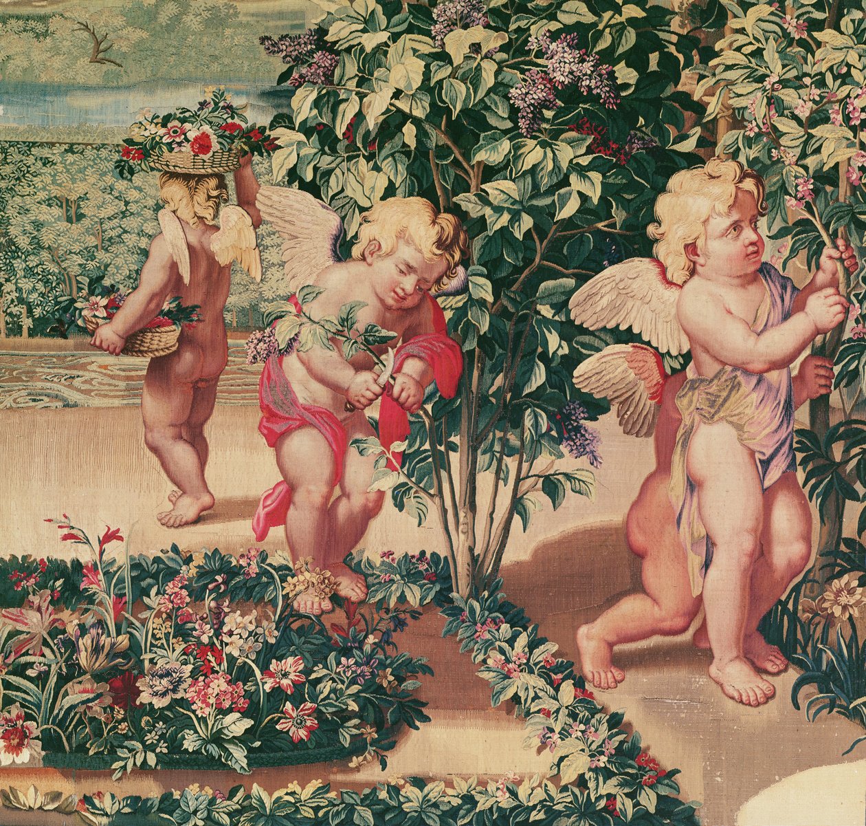 Niños Jardineros (después de un dibujo animado de Le Brun), tejido en el Atelier des Gobelins de Charles Le Brun