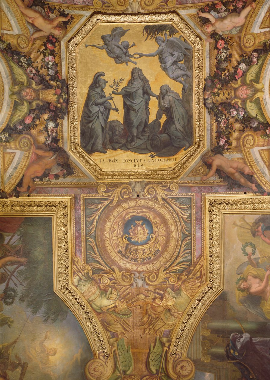 Paz hecha en Aix-la-Chapelle en 1668, pintura del techo de la Galerie des Glaces de Charles Le Brun