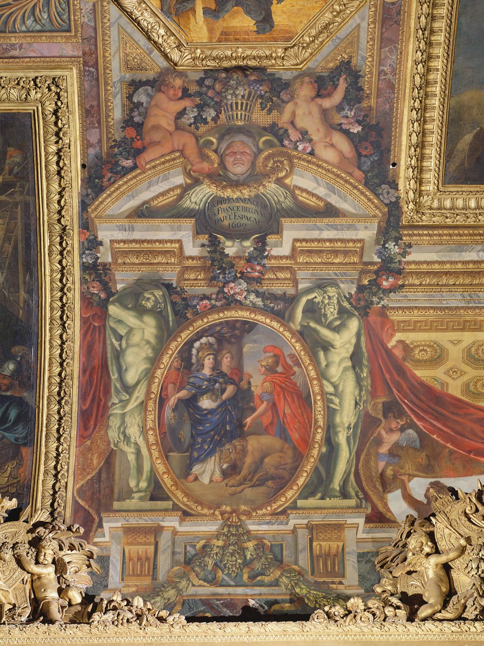 España Reconociendo la Preeminencia de Francia en 1662, Pintura del Techo de la Galería de los Espejos de Charles Le Brun