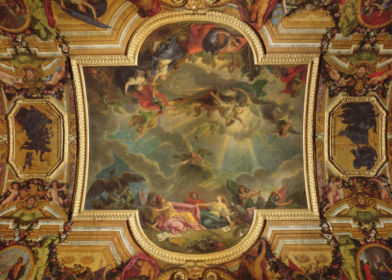 La Captura de la Ciudadela de Gante en seis días en 1678 y la Estrategia de los Españoles Arruinada por la toma de Gante, pintura en el techo de la Galerie des Glaces de Charles Le Brun