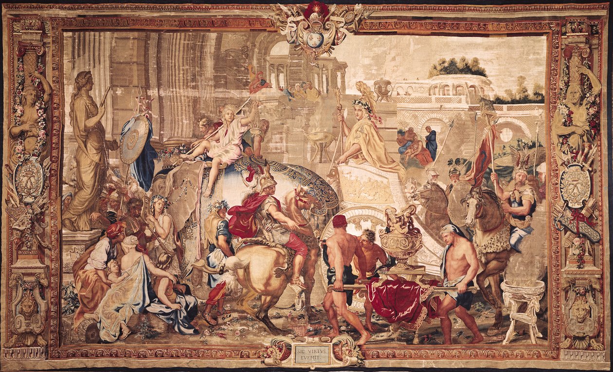 La entrada de Alejandro III (356-323 a.C.) el Grande en Babilonia, Taller de Gobelinos de Charles Le Brun