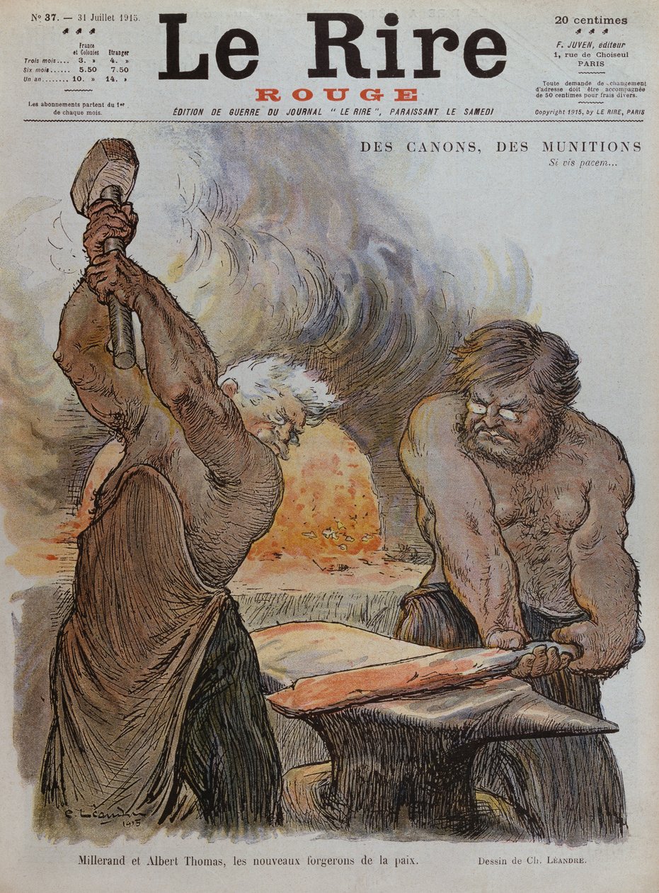 Alexandre Millerand y Albert Thomas como herreros forjando la paz, ilustración de portada de 