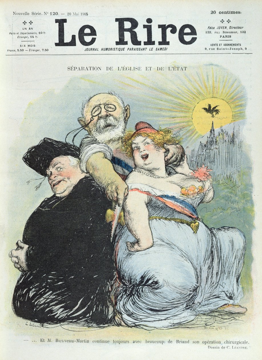 Jean-Baptiste Bienvenu-Martin (1847-1943) separando el Estado de la Iglesia, caricatura de la revista 