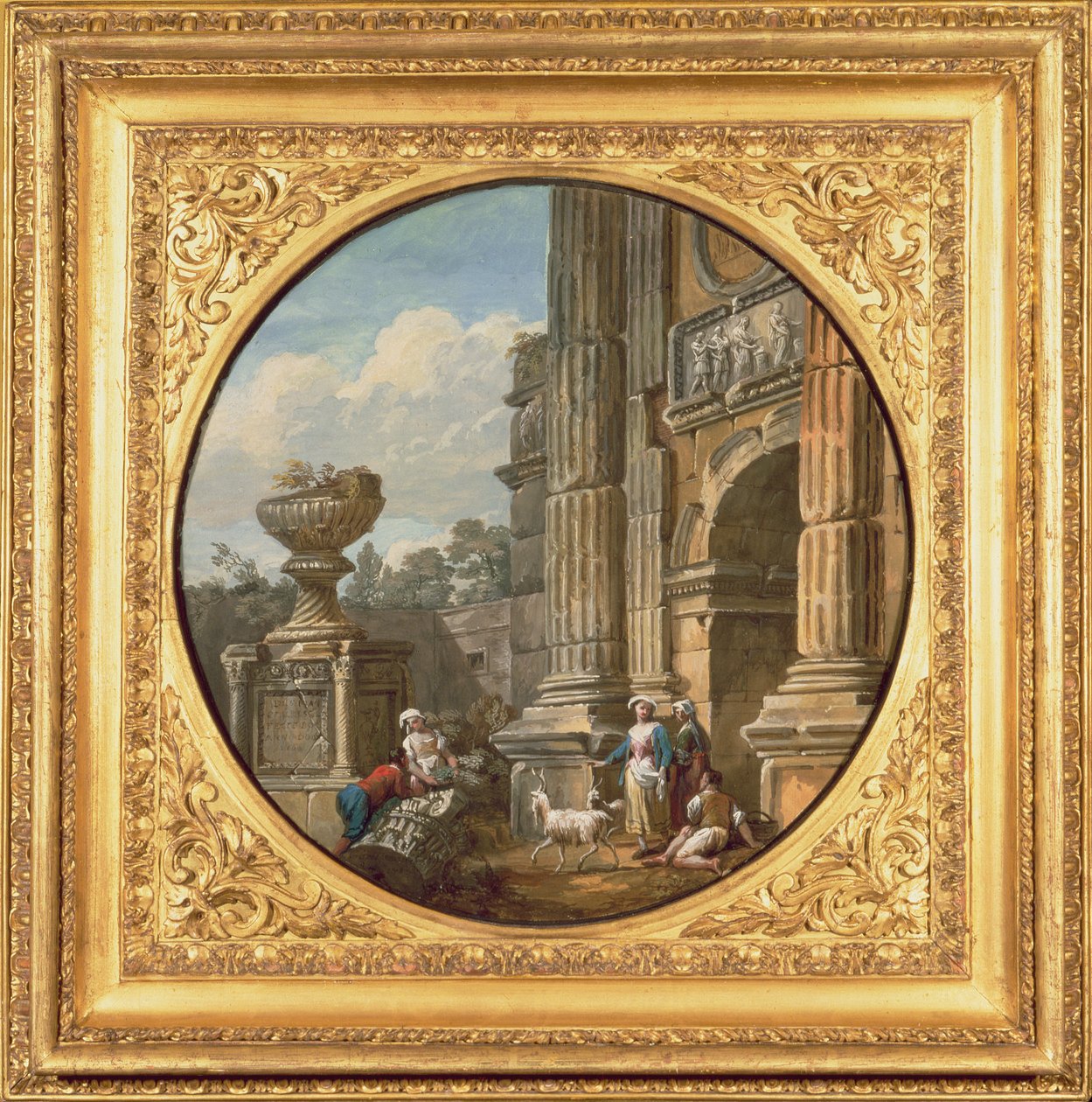 Tema Arquitectónico: Arco, tumba, figuras y cabras, 1760s de Charles Louis Clerisseau