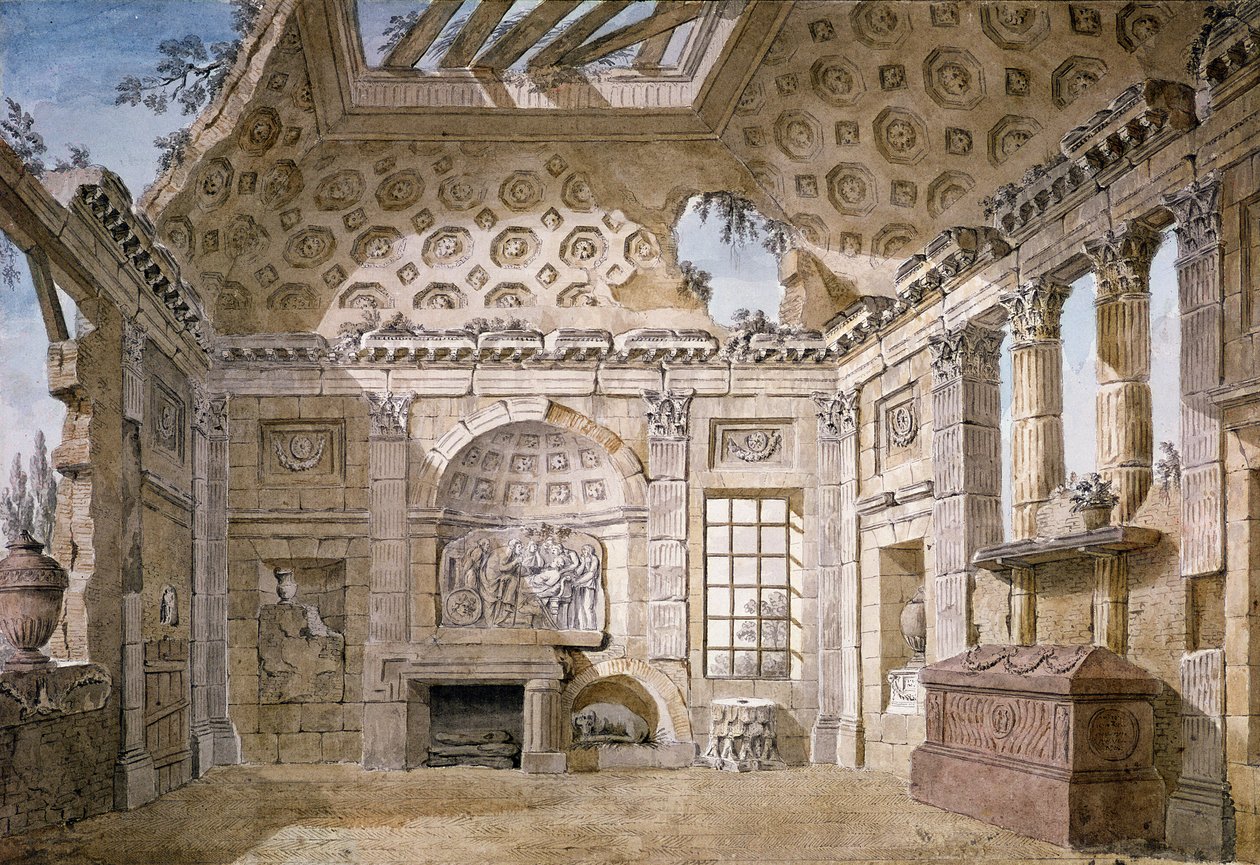 Diseño para la sala de ruinas del monasterio (ahora convento) de Santa Trinita del Monte, Roma, c.1766 de Charles Louis Clerisseau
