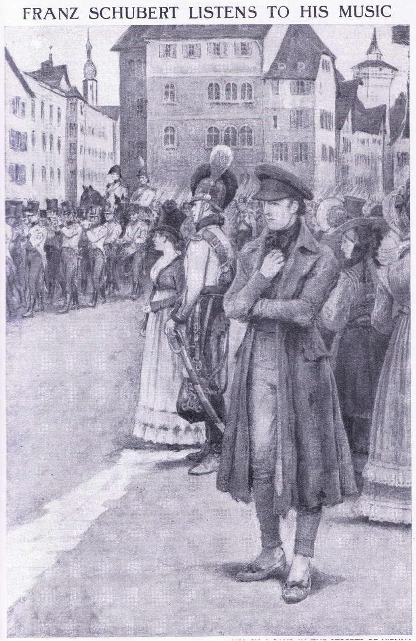 Franz Schubert escucha su música en las calles de Viena de Charles Mills Sheldon
