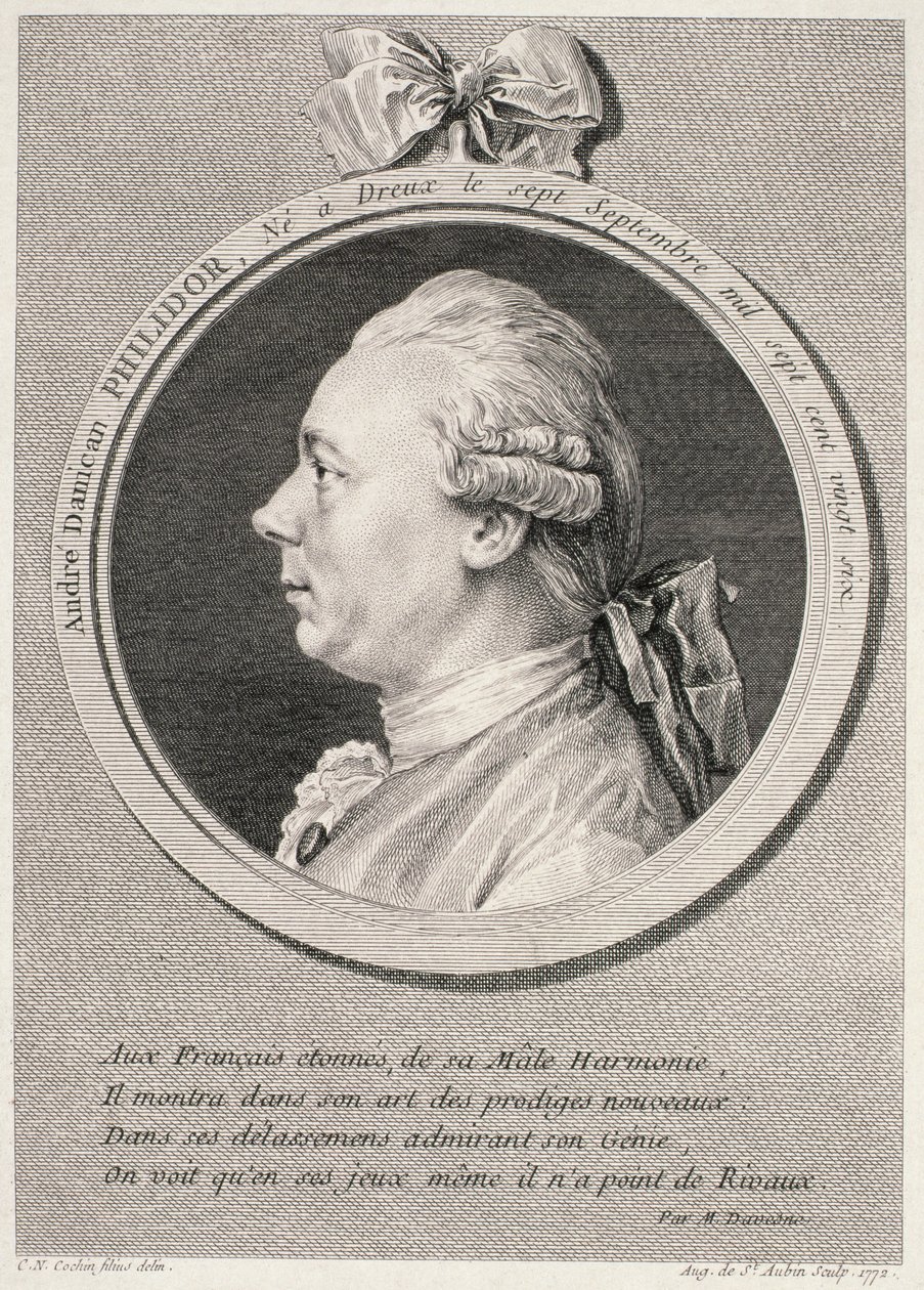 Retrato de François-André-Danican Philidor (1726-95) grabado por Augustus de Saint-Aubin, 1772 de Charles Nicolas II Cochin