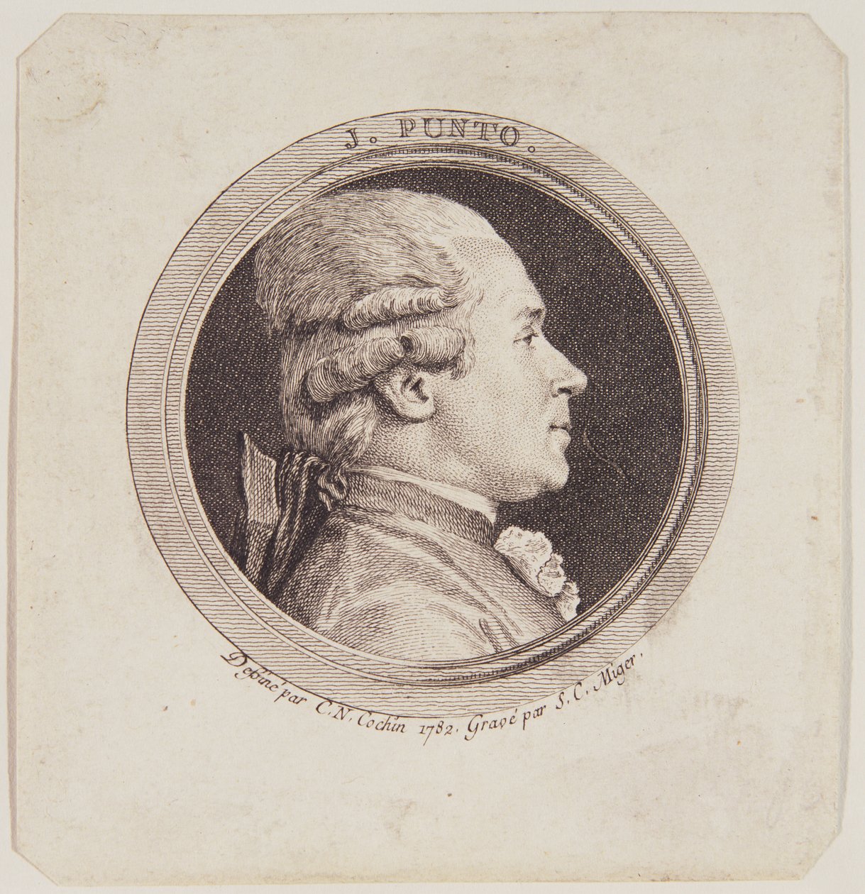 Retrato de Giovanni Punto (1746-1803) grabado por Simon Charles Miger (1736-1820) 1782 de Charles Nicolas II Cochin