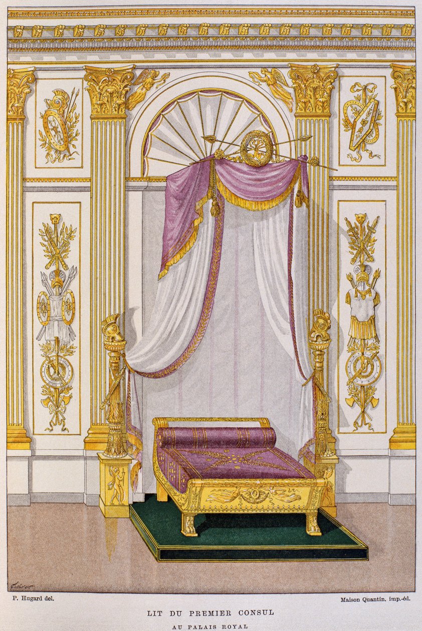 Cama de Napoleón I Bonaparte (1769-1821) Primer Cónsul en el Palais Royal, ilustración del 