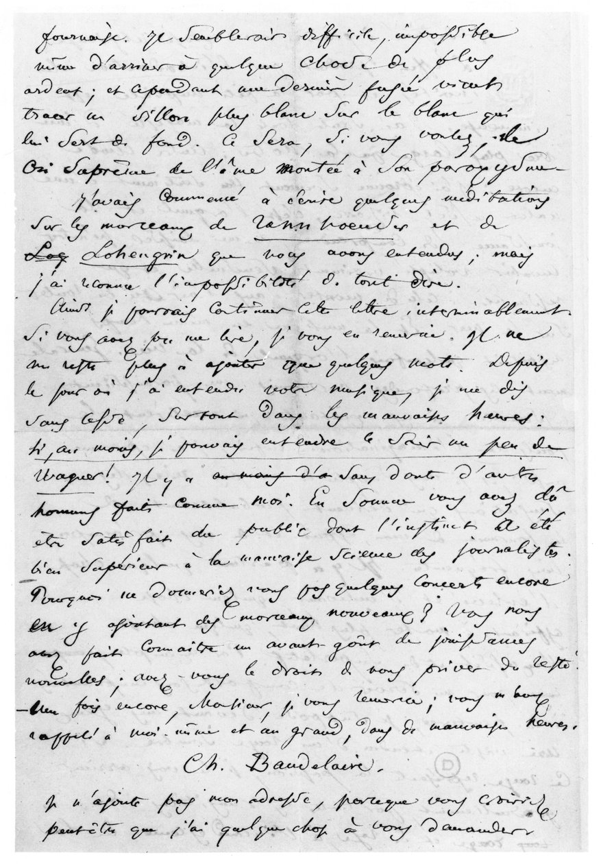 Carta a Richard Wagner (1813-83) 17 de febrero de 1860 de Charles Pierre Baudelaire