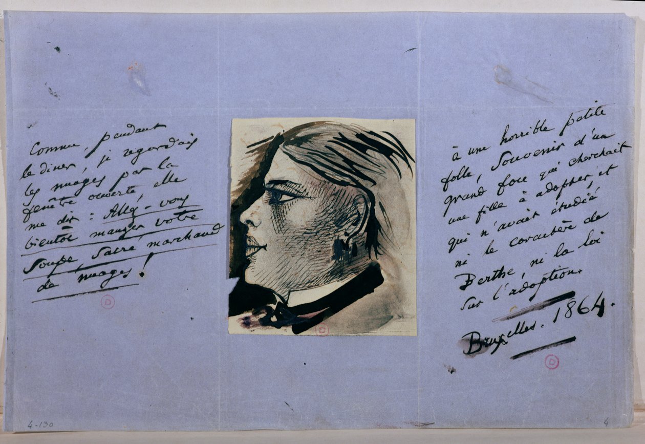 Página de manuscrito con retrato de Berthe, la última amante de Baudelaire, Bruselas 1864 de Charles Pierre Baudelaire